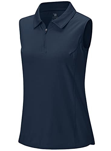 BGOWATU Damen Ärmellose Golf Polo Shirts 1/4 Reißverschluss Tennis Tank Tops mit Kragen UV-Schutz Schnell Trocken, Marineblau, XX-Large von BGOWATU