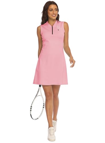 BGOWATU Damen Tenniskleid Ärmellos Golf Polo Kleid Leichte Sport Activewear Kleid Zip Up, rose, Mittel BGOWATU Damen Tenniskleid Ärmellos Golf Polo Kleid Leichte Sport Activewear Kleid Zip Up, rose, Mittel von BGOWATU