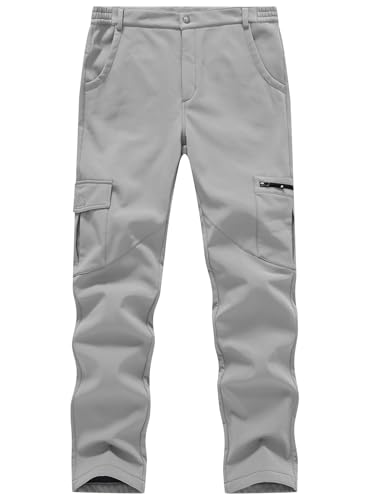 BGOWATU Damen Winter Wanderhose Fleece Gefüttert Wasserdicht Winddicht Cargo Arbeitshose mit 6 Taschen, hellgrau, M von BGOWATU