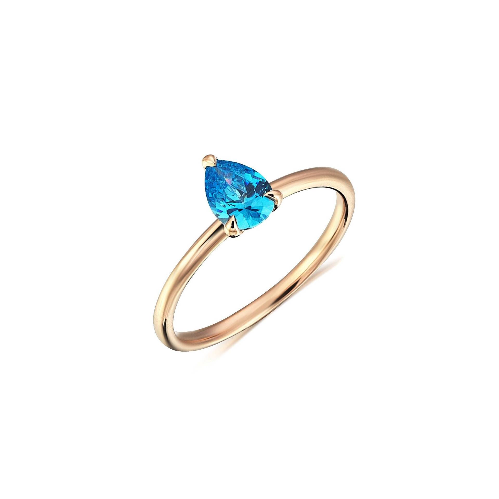 14K Massivgold Und Blautopas Ring, Minimal Aquamarin Personalisierter Schmuck, Mama Geschenk, Muttertagsgeschenke, Muttertag, Geschenk Für Mutter von BGSFineJewelry