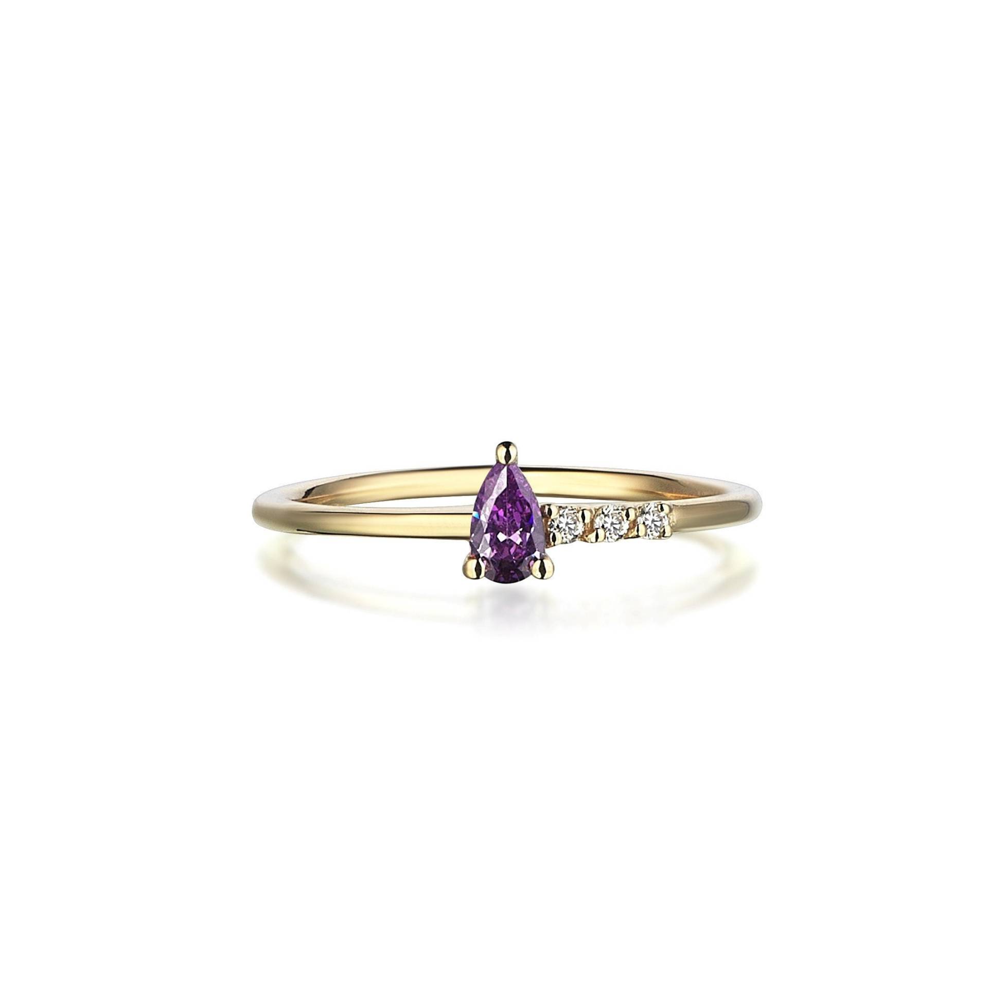 Diamant Und 14K Massivgold Amethyst Ring, Personalisierter Schmuck, Mutter Geschenk, Muttertagsgeschenke, Muttertag, Geschenk Für von BGSFineJewelry