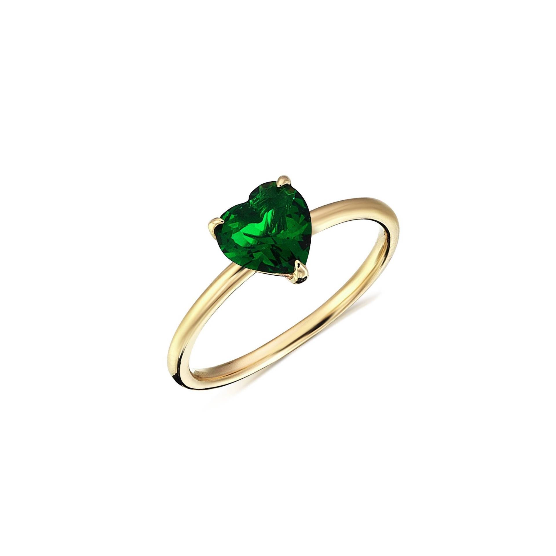 Herzschliff Smaragd Ring, 14K Massivgold Und Personalisierter Schmuck, Mutter Geschenk, Muttertagsgeschenke, Muttertag, Geschenk Für von BGSFineJewelry