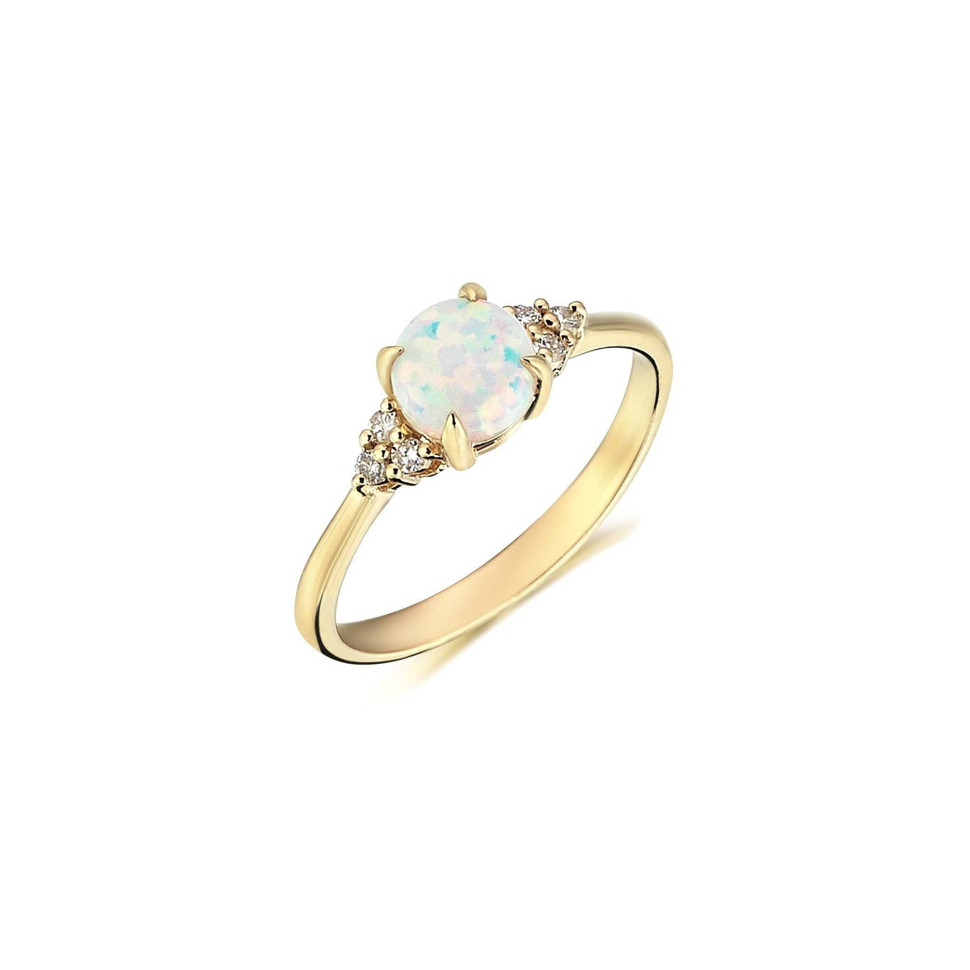 Opal-Ring, Rundschliff-Opal-Ring, Opal - Und Echter Diamant-Ring, Personalisierter Schmuck, Muttergeschenk, Muttertagsgeschenke, Muttertag, Geschenk von BGSFineJewelry