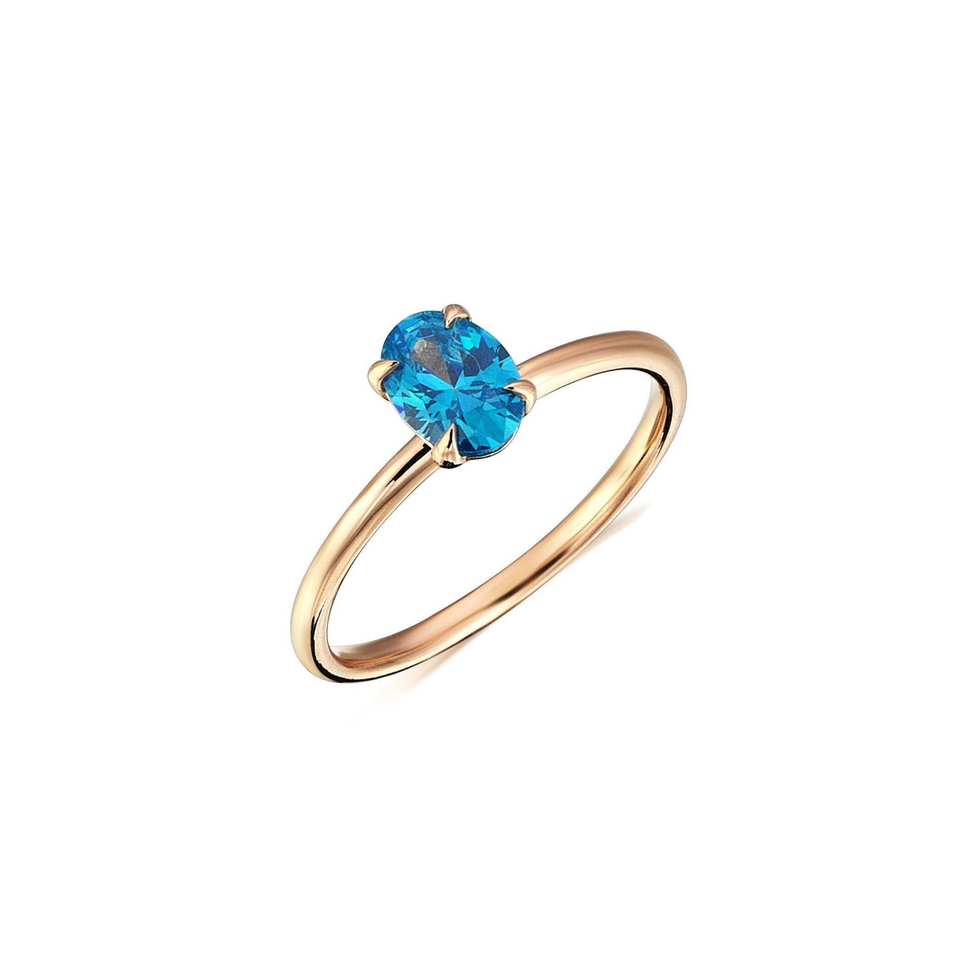 Oval Cut Aquamarin Und 14K Solid Gold Ring, Statement Personalisierter Schmuck, Mom Geschenk, Muttertagsgeschenke, Muttertag, Geschenk Für Mutter von BGSFineJewelry