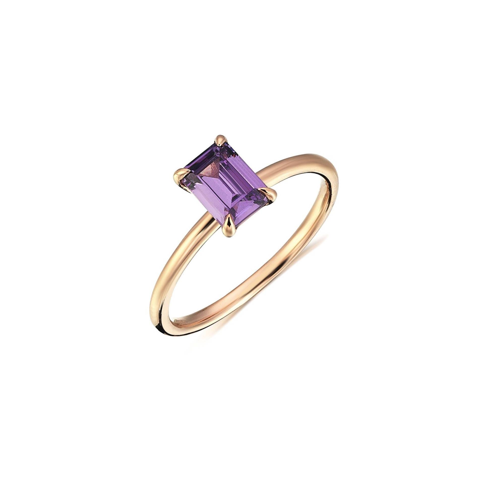 Smaragdschliff-Amethyst-Ring, 14K-Massivgoldring, Personalisierter Schmuck, Muttergeschenk, Muttertagsgeschenke, Muttertag, Geschenk Für Mutter von BGSFineJewelry