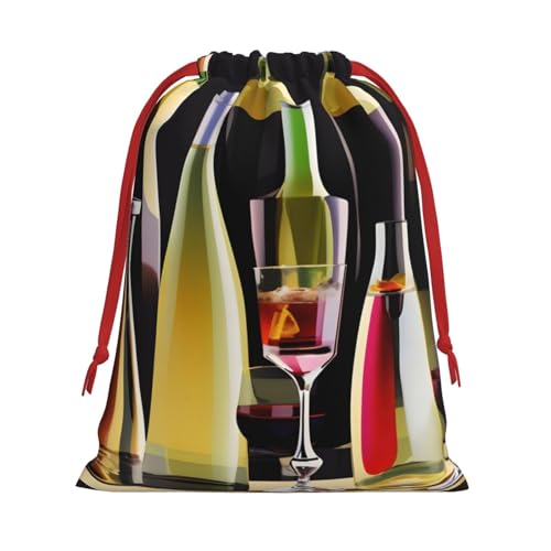 BGSHJVF Cocktailgläser und Weinflaschen Druck Urlaub Tunnelzug Geschenktüten, Weihnachtsgeschenk Geschenkverpackungen Taschen für Weihnachtsgeschenke Party Geschenk von BGSHJVF