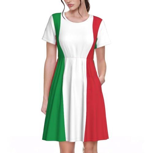 BGSHJVF Italienische Flagge Print Sommerkleider für Frauen, alltägliche Maxikleid, für Ostern und Strandurlaub, schwarzes, XXL von BGSHJVF