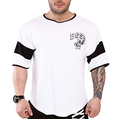 BGSM Extreme Sportswear Ragtop Rag Top Gym Fitness Sport T-Shirt Fitness Bodybuilding Herren halbarm 3272 weiß 3XL von BGSM