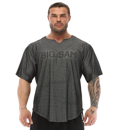 Herren Oversize Active T-Shirts Bodybuilding Fitness Cardio Rag Top T-Shirt, Anthrazit, XL von BGSM