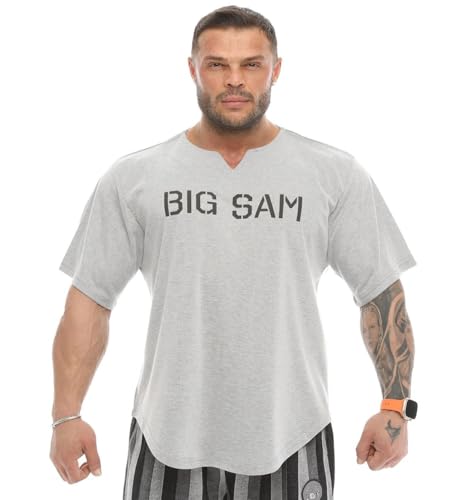 Herren Oversize Active T-Shirts Bodybuilding Fitness Cardio Rag Top T-Shirt, Stein, XL von BGSM