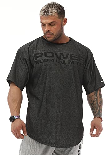 Herren Oversize Gym Fitness Bodybuilding T-Shirt Baumwolle O-Neck Lifestyle Top, Anthrazit, XX-Large von BGSM