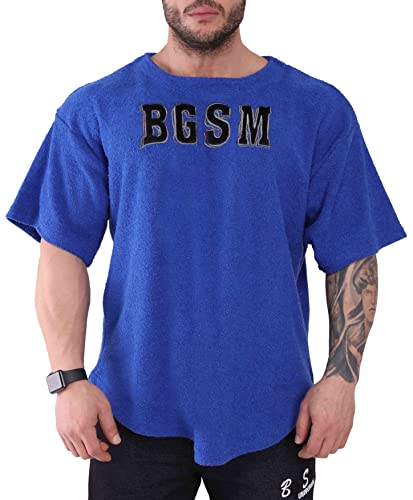 Herren Oversize T-Shirt Bodybuilding Lifting Cardio Rag Top Dicker Stoff Strukturiert Active T-Shirt, Blau, XX-Large von BGSM