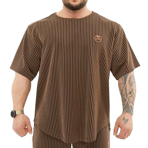 Herren Oversize T-Shirt Bodybuilding Lifting Cardio Rag Top Dicker Stoff Strukturiert Active T-Shirt, Braun, XX-Large von BGSM
