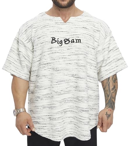 Herren Oversize T-Shirt Bodybuilding Lifting Cardio Rag Top Dicker Stoff Strukturiert Active T-Shirt, Ecru, 3X-Groß von BGSM