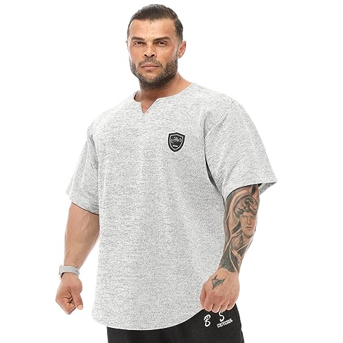 Herren Oversize T-Shirt Bodybuilding Lifting Cardio Rag Top Dicker Stoff Strukturiert Active T-Shirt, Weiss/opulenter Garten, Mittel von BGSM