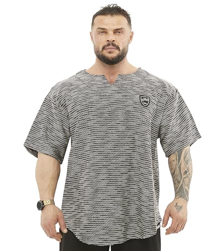 Herren Oversize T Shirt Bodybuilding Lifting Cardio Rag Top Dickes Gewebe Strukturiertes Active T Shirt, schwarz, 3X-Groß von BGSM