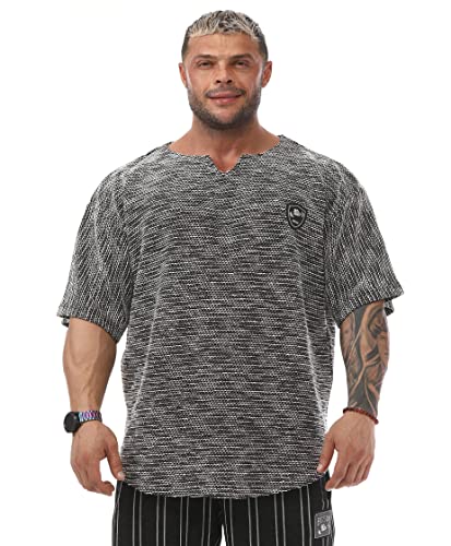 Herren Oversize T Shirt Bodybuilding Lifting Cardio Rag Top Dickes Gewebe Strukturiertes Active T Shirt, schwarz, Mittel von BGSM