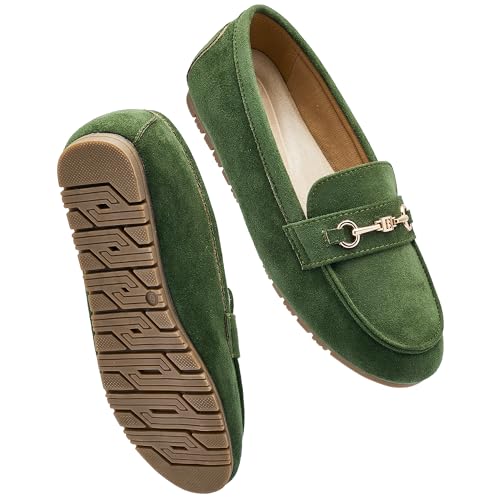 BGSTGUDS Damen breite Loafers, niedlich, elegante Schuhe, bequeme Schlupfschuhe, Arbeitsschuhe, Grün (Forest Green), 39.5 EU von BGSTGUDS