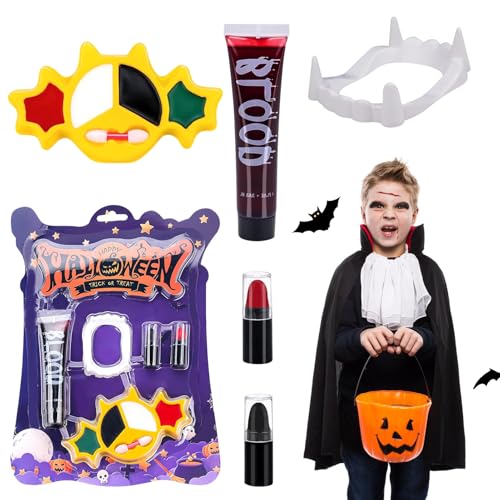 Schminke Halloween Set, Halloween Make Up Set, Vampirzähne Zähne Kinder, kunstblut halloween, Halloween Face Paint Für Halloween Karneval Geburtstag Maskerade Cosplay von BGTLJKD