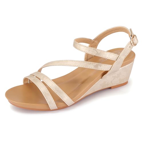 BGYJMTRCVHU Keilsandalen für Damen, elastisch, Knöchelriemen, Strass, Sommer, bequemer Schuh, Goldfarben, 37.5 EU von BGYJMTRCVHU