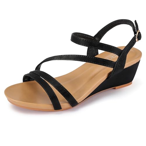 BGYJMTRCVHU Keilsandalen für Damen, elastisch, Knöchelriemen, Strass, Sommer, bequemer Schuh, Schwarz-1, 37.5 EU von BGYJMTRCVHU