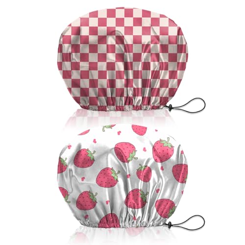 BHAHB 2 Stück Duschhaube, Doppelschicht Wasserdicht Elastisch Einstellbar shower cap wiederverwendbar,ästhetisch,niedlich Duschhaube für Damen (V6-Rosa) von BHAHB