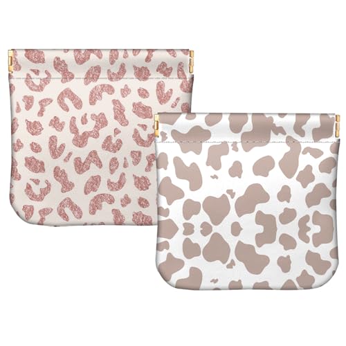 BHAHB 2 Stück Münzbörse Klein Geldbeute,PU-Leder Mini Geldbeutel Kleingeldtasche Schlüsseltasche,Niedlich, ästhetisch, für Damen Mädchen Herren (I11-Leopardenmuster) von BHAHB