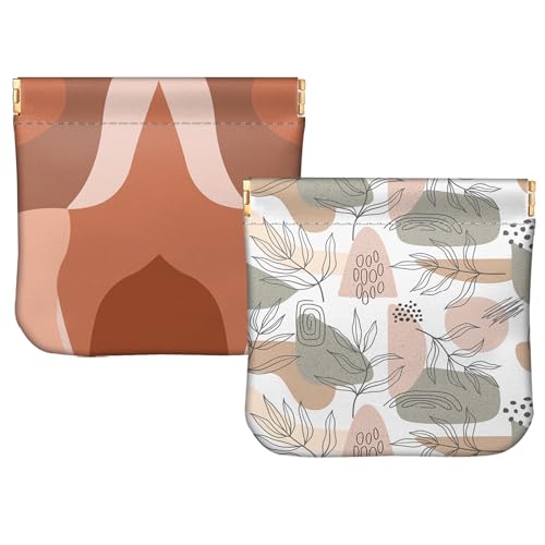 BHAHB 2 Stück Münzbörse Klein Geldbeute,PU-Leder Mini Geldbeutel Kleingeldtasche Schlüsseltasche,Niedlich, ästhetisch, für Damen Mädchen Herren (I16-Rotes Blockblatt) von BHAHB