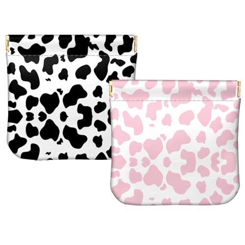 BHAHB 2 Stück Münzbörse Klein Geldbeute,PU-Leder Mini Geldbeutel Kleingeldtasche Schlüsseltasche,Niedlich, ästhetisch, für Damen Mädchen Herren (I3-Kuh-Leopard) von BHAHB