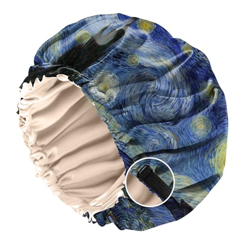 BHAHB Bonnet Satinhaube zum Schlafen, Doppelschichtige Qualität wiederverwendbar elastisch verstellbar satin haarhaube, Niedliches Design für Frauen und Mädchen (O18-Sternennacht) von BHAHB