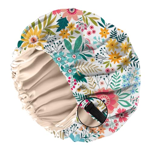 BHAHB Bonnet Satinhaube zum Schlafen, Doppelschichtige Qualität wiederverwendbar elastisch verstellbar satin haarhaube, Niedliches Design für Frauen und Mädchen (O2-Blumen) von BHAHB