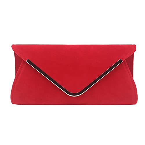 BHBYAFASH Clutch-Taschen für Damen, Damen Abend Handtasche formale Party Hochzeit Cocktail Prom Crossbody Schulter Kette Tasche Samt Umschlag Kupplung Geldbörse Geschenk(rot) von BHBYAFASH