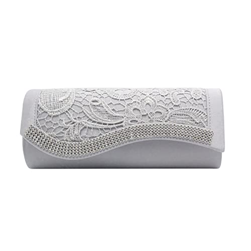 BHBYAFASH Clutch-Taschen für Damen, Damenmode Elegante Spitze Strass Satin Plissee Abend Handtasche Cocktail Hochzeit Prom Party Tasche Clutch Geldbörse Geschenk(Silver Tone) von BHBYAFASH