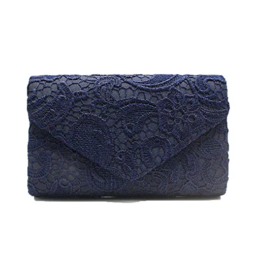 BHBYAFASH Clutch-Taschen für Damen, Elegante Floral Spitze Umschlag Clutch Bag Prom Handtasche Damen Mode Abendtasche Braut Hochzeit Party Kette Umhängetasche(Dunkelblau) von BHBYAFASH