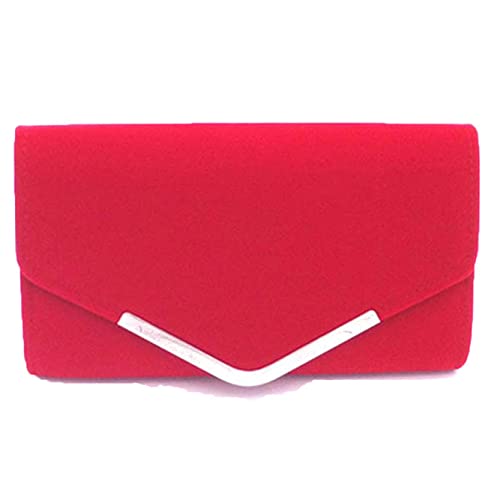 BHBYAFASH Clutch-Taschen für Damen, Elegante Frauen-Samt-Clutch Abendtasche Damen-Ketten-Schulter Crossbody Beutel-Brautparty-Abschlussball-Geldbeutel-Cocktail-Handtaschen(rot) von BHBYAFASH