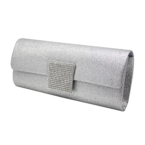 BHBYAFASH Clutch-Taschen für Damen, Frauen elegante glänzende Strass Abend Clutch Bag Bridal Wedding Glitter Messenger Handtasche Crossbody Handtasche Wallet(Silver Tone) von BHBYAFASH
