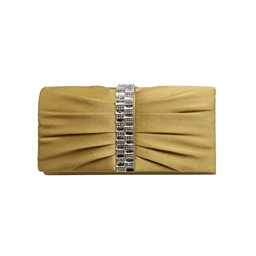 BHBYAFASH Clutch-Taschen für Damen, Mode Strass Plissee Satin Abend Handtasche Cocktail Hochzeit Tasche Braut Brautjungfer formale Kupplung Geldbörse Handytasche(Gold Tone) von BHBYAFASH