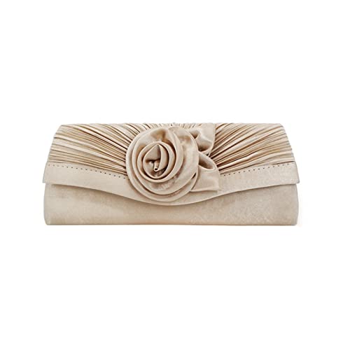 BHBYAFASH Clutch-Taschen für Damen, Mode elegante handgemachte Blume Satin Plissee Abend Handtasche Cocktail Hochzeit Prom Party Tasche Brautjungfer Kupplung Geldbörse Geschenk(Aprikosenfarbe) von BHBYAFASH