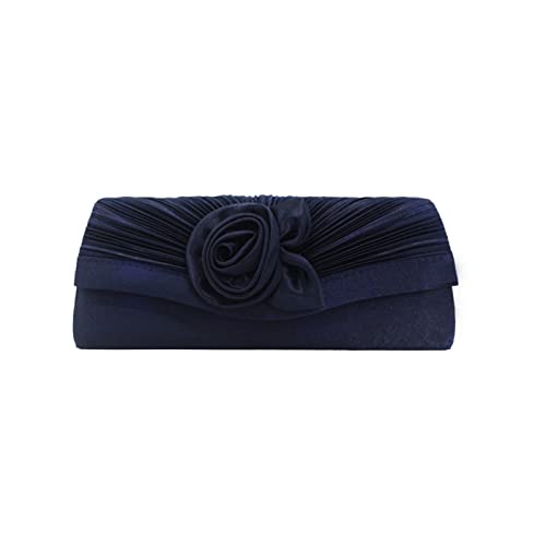 BHBYAFASH Clutch-Taschen für Damen, Mode elegante handgemachte Blume Satin Plissee Abend Handtasche Cocktail Hochzeit Prom Party Tasche Brautjungfer Kupplung Geldbörse Geschenk(Dunkelblau) von BHBYAFASH
