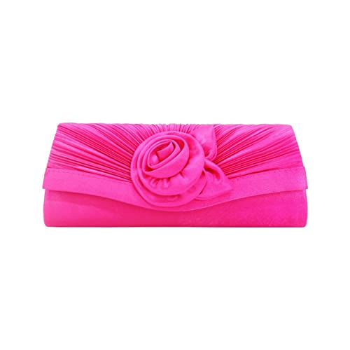 BHBYAFASH Clutch-Taschen für Damen, Mode elegante handgemachte Blume Satin Plissee Abend Handtasche Cocktail Hochzeit Prom Party Tasche Brautjungfer Kupplung Geldbörse Geschenk(Fuchsie) von BHBYAFASH