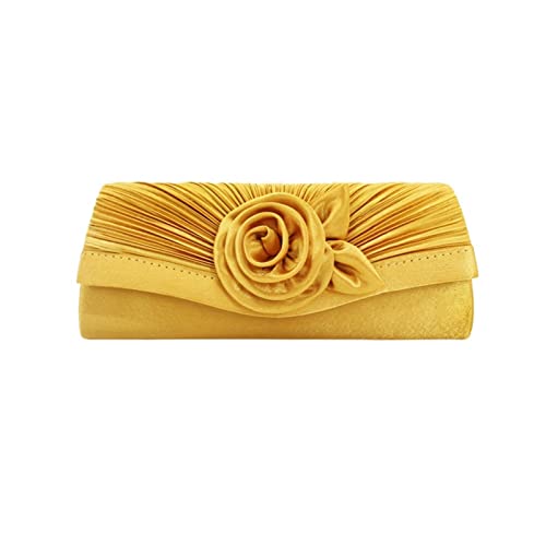 BHBYAFASH Clutch-Taschen für Damen, Mode elegante handgemachte Blume Satin Plissee Abend Handtasche Cocktail Hochzeit Prom Party Tasche Brautjungfer Kupplung Geldbörse Geschenk(Gold Tone) von BHBYAFASH