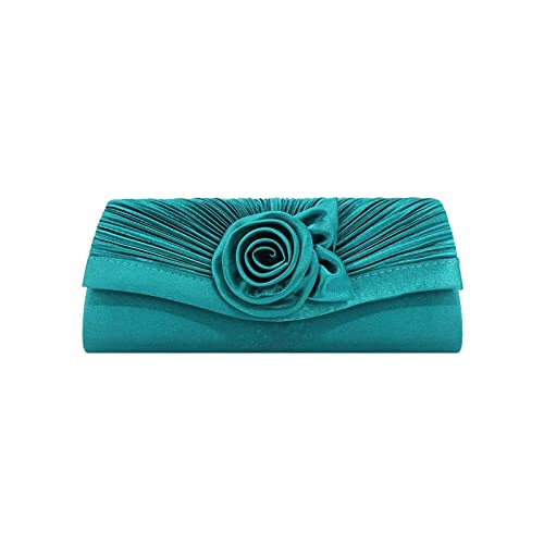 BHBYAFASH Clutch-Taschen für Damen, Mode elegante handgemachte Blume Satin Plissee Abend Handtasche Cocktail Hochzeit Prom Party Tasche Brautjungfer Kupplung Geldbörse Geschenk(Himmelblau) von BHBYAFASH