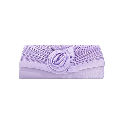 BHBYAFASH Clutch-Taschen für Damen, Mode elegante handgemachte Blume Satin Plissee Abend Handtasche Cocktail Hochzeit Prom Party Tasche Brautjungfer Kupplung Geldbörse Geschenk(Light Purple) von BHBYAFASH