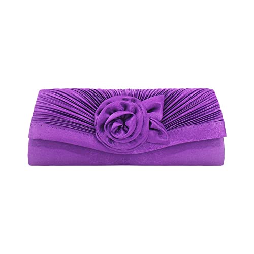 BHBYAFASH Clutch-Taschen für Damen, Mode elegante handgemachte Blume Satin Plissee Abend Handtasche Cocktail Hochzeit Prom Party Tasche Brautjungfer Kupplung Geldbörse Geschenk(Lila) von BHBYAFASH