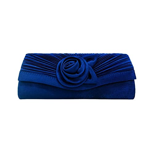 BHBYAFASH Clutch-Taschen für Damen, Mode elegante handgemachte Blume Satin Plissee Abend Handtasche Cocktail Hochzeit Prom Party Tasche Brautjungfer Kupplung Geldbörse Geschenk(Navy Blue) von BHBYAFASH