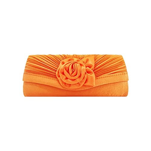 BHBYAFASH Clutch-Taschen für Damen, Mode elegante handgemachte Blume Satin Plissee Abend Handtasche Cocktail Hochzeit Prom Party Tasche Brautjungfer Kupplung Geldbörse Geschenk(Orange) von BHBYAFASH
