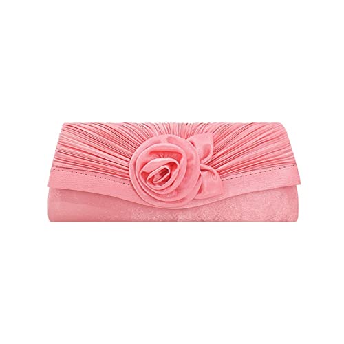 BHBYAFASH Clutch-Taschen für Damen, Mode elegante handgemachte Blume Satin Plissee Abend Handtasche Cocktail Hochzeit Prom Party Tasche Brautjungfer Kupplung Geldbörse Geschenk(Rosa) von BHBYAFASH