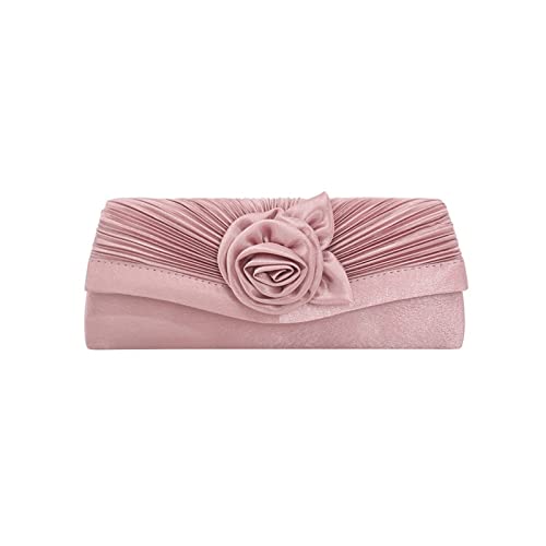 BHBYAFASH Clutch-Taschen für Damen, Mode elegante handgemachte Blume Satin Plissee Abend Handtasche Cocktail Hochzeit Prom Party Tasche Brautjungfer Kupplung Geldbörse Geschenk(Rose Pink) von BHBYAFASH