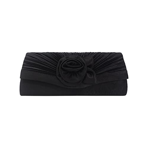 BHBYAFASH Clutch-Taschen für Damen, Mode elegante handgemachte Blume Satin Plissee Abend Handtasche Cocktail Hochzeit Prom Party Tasche Brautjungfer Kupplung Geldbörse Geschenk(Schwarz) von BHBYAFASH