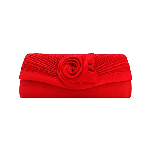 BHBYAFASH Clutch-Taschen für Damen, Mode elegante handgemachte Blume Satin Plissee Abend Handtasche Cocktail Hochzeit Prom Party Tasche Brautjungfer Kupplung Geldbörse Geschenk(rot) von BHBYAFASH